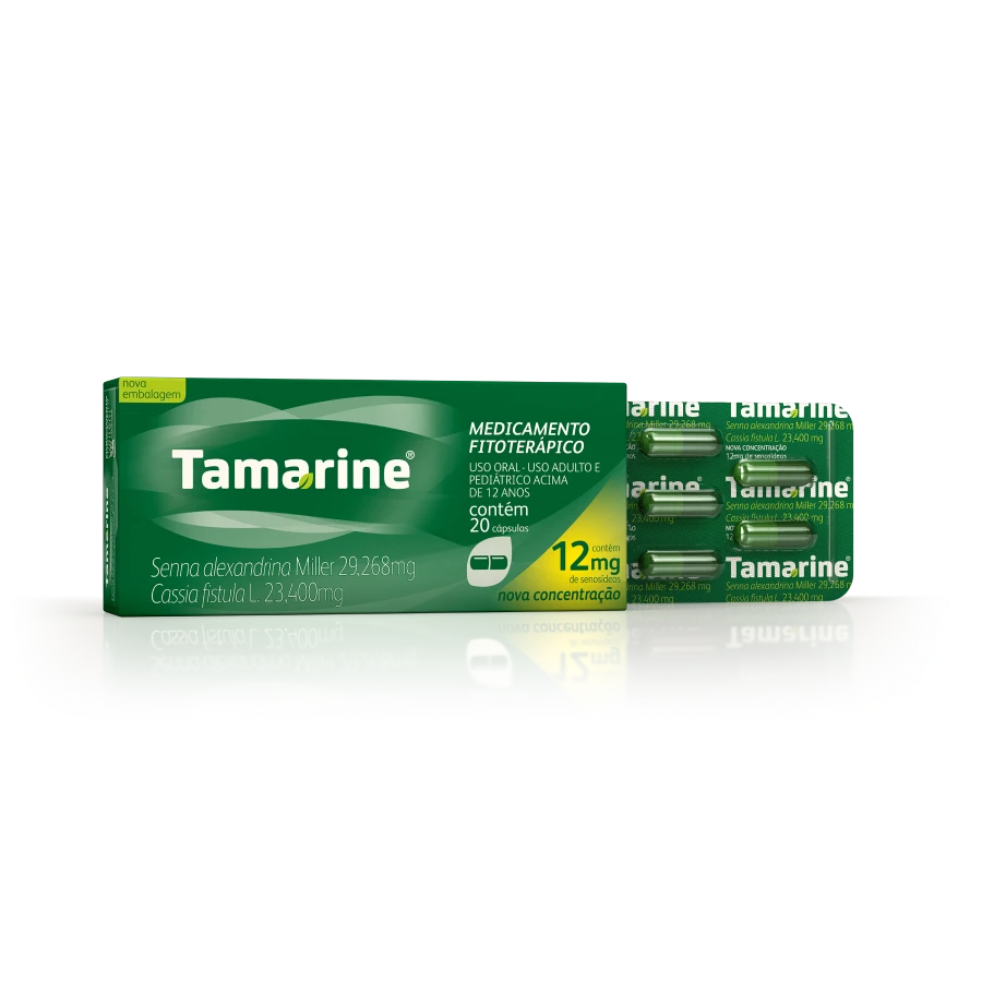 Embalagem de Tamarine C??psulas 12mg Caixa com 20 c??psulas