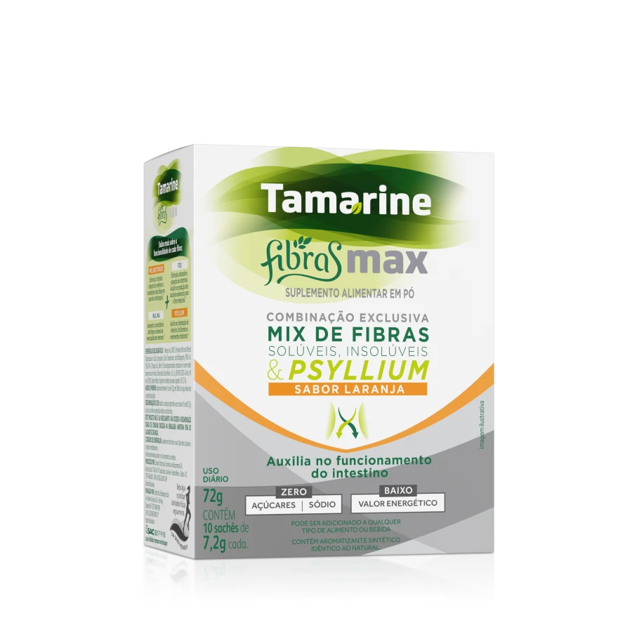 Embalagem de Tamarine Fibras Max Sabor Laranja com 10 sach??s 