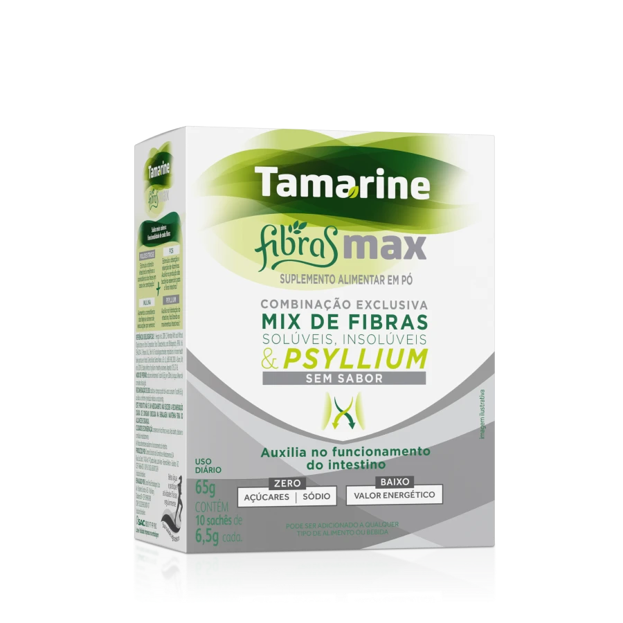 Embalagem de Tamarine Fibras Max Sem Sabor com 10 sach??s